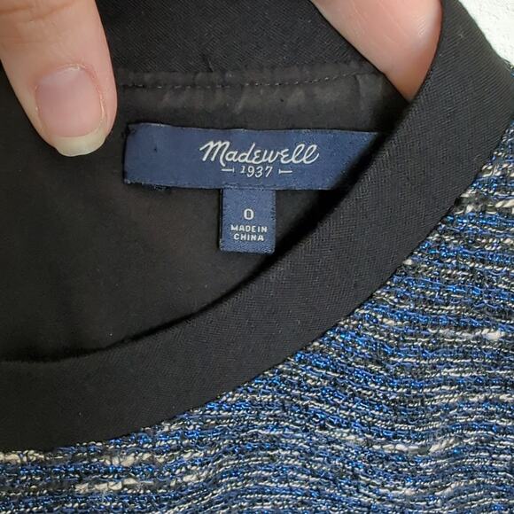 Madewell Women's Dress Shimmer Weave Metallic Blue Tweed & Black Panel Size 0 - Picture 6 of 9